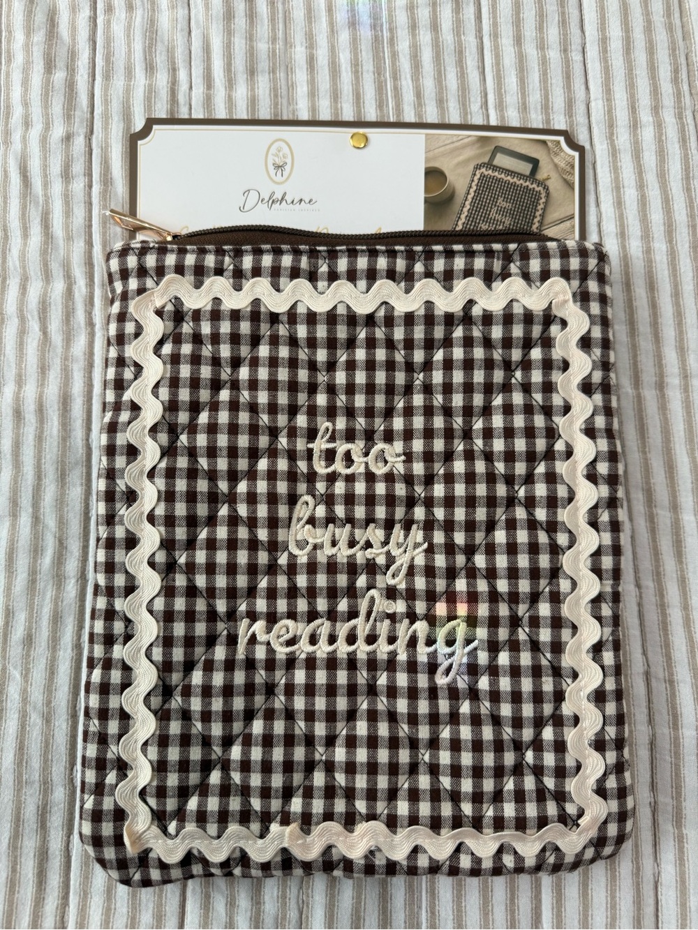 T.J.Maxx Delphine "Too Busy Reading" Gingham Tablet/E-reader Cover